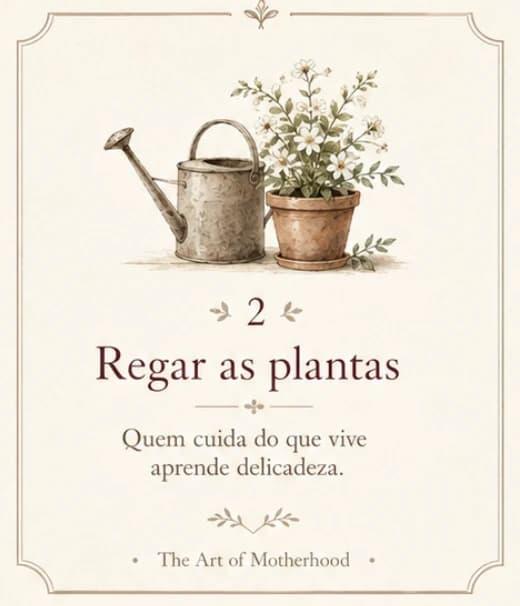 Cartão 2: Regar as plantas. Quem cuida do que vive aprende delicadeza.